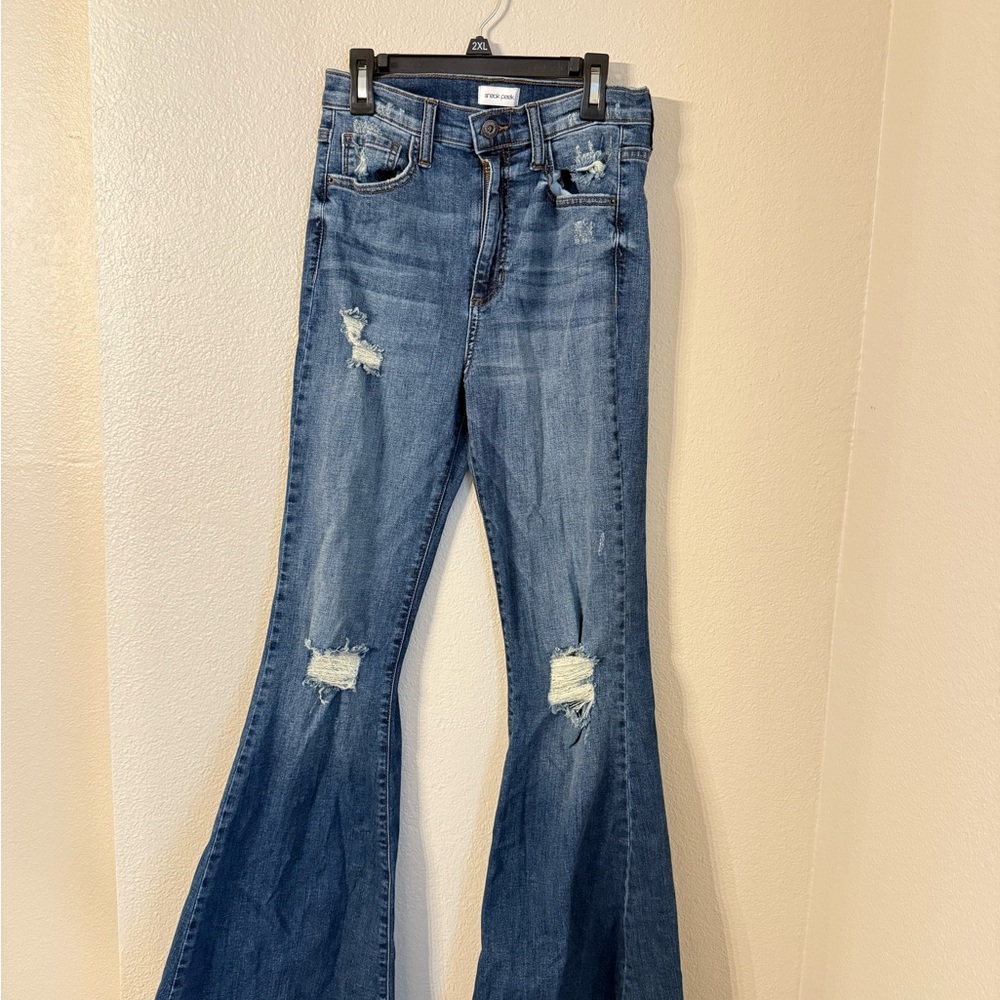 Sneak Peek Distressed Blue Flare Jeans